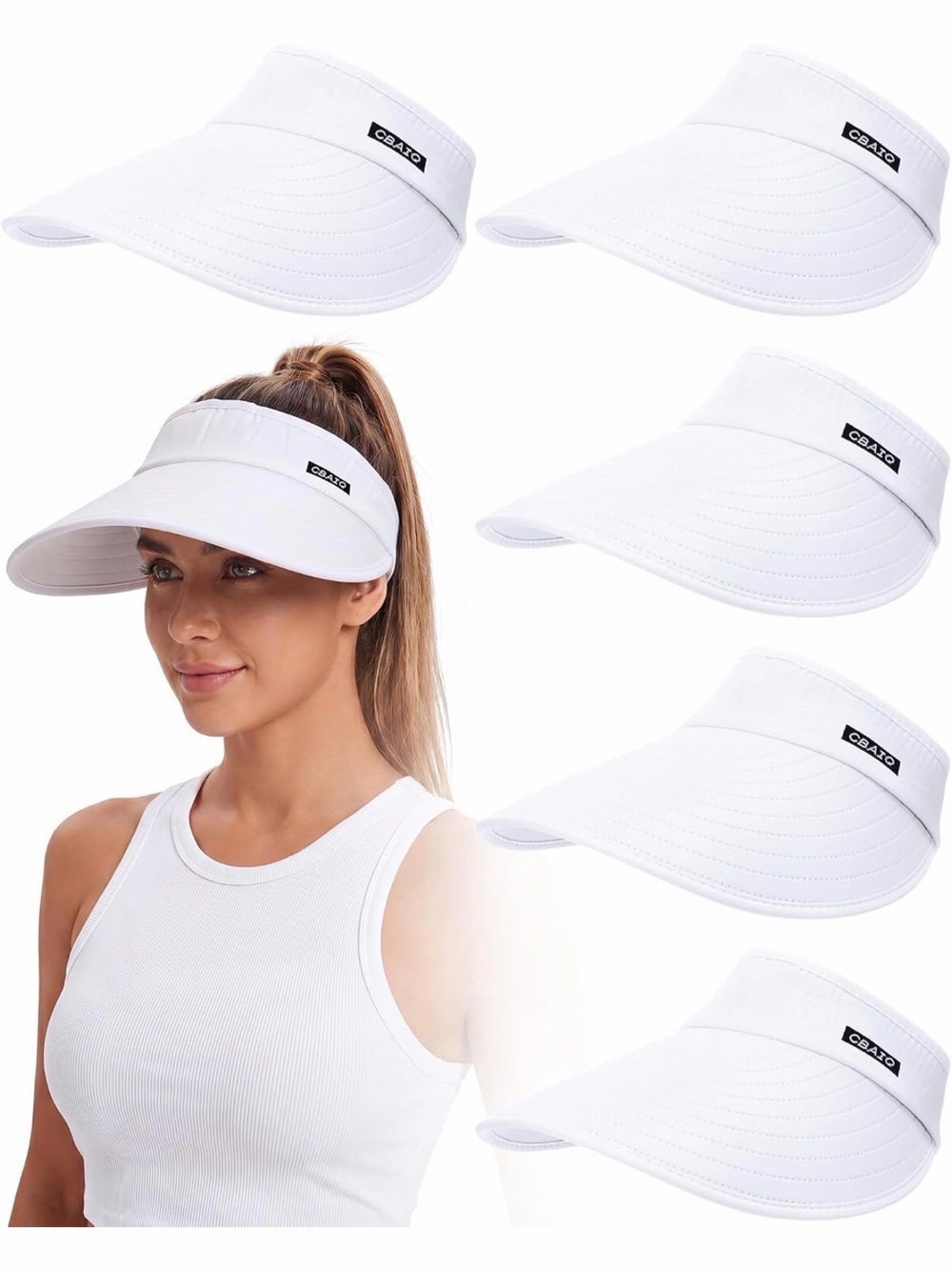 Sun Visors White Sports Visor Hats Summer UV Protection Tennis Golf 6 Pack